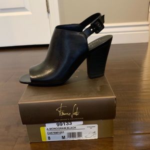 Franco Sarto monogram black leather sandal